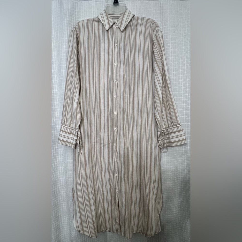 Gibson Latimer Women’s Size small Linen Blend Midi Shirtdress Adjustable Waist